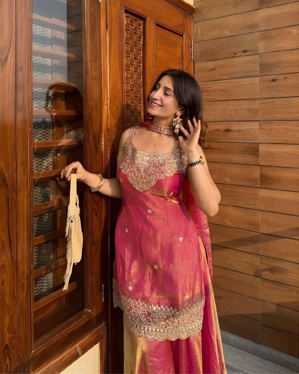 Radiant Flamingo Iridescent Palazzo Set